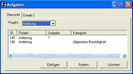 Aufgabenansicht in der Zeit- und Projekterfassungssoftware